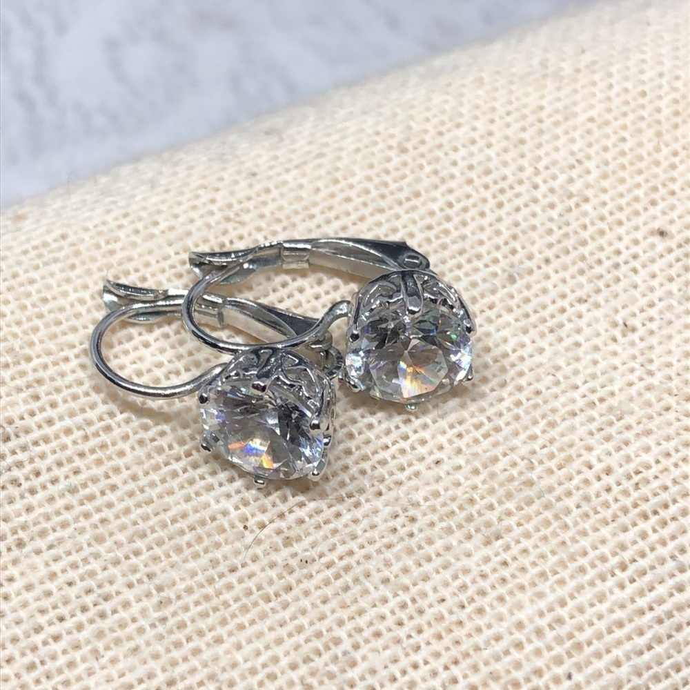 Batya Cz or Crystal dazzling sparkling classy elegant glam silver earrings.